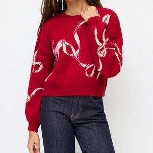 Cider Knitted Bowknot Graphic Sweater Red 4XL NWT